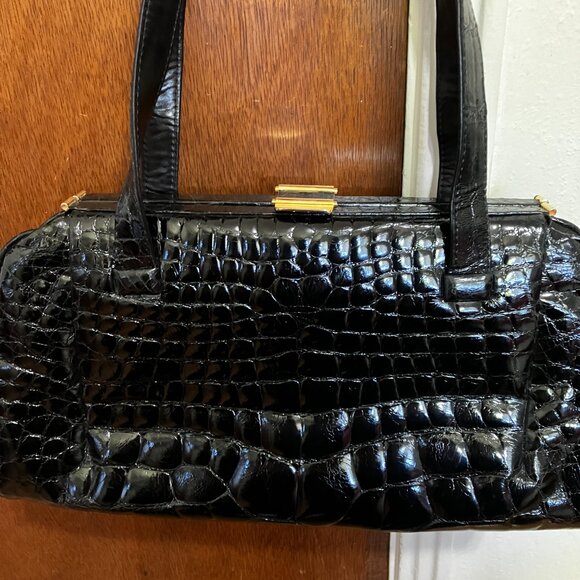 Vintage Titti Dell'Acqua for Maxima Black Leather Genuine Alligator Bag - Picture 1 of 8